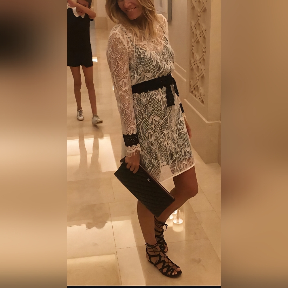 Maje Ivory Lace Dress with Black Highlights